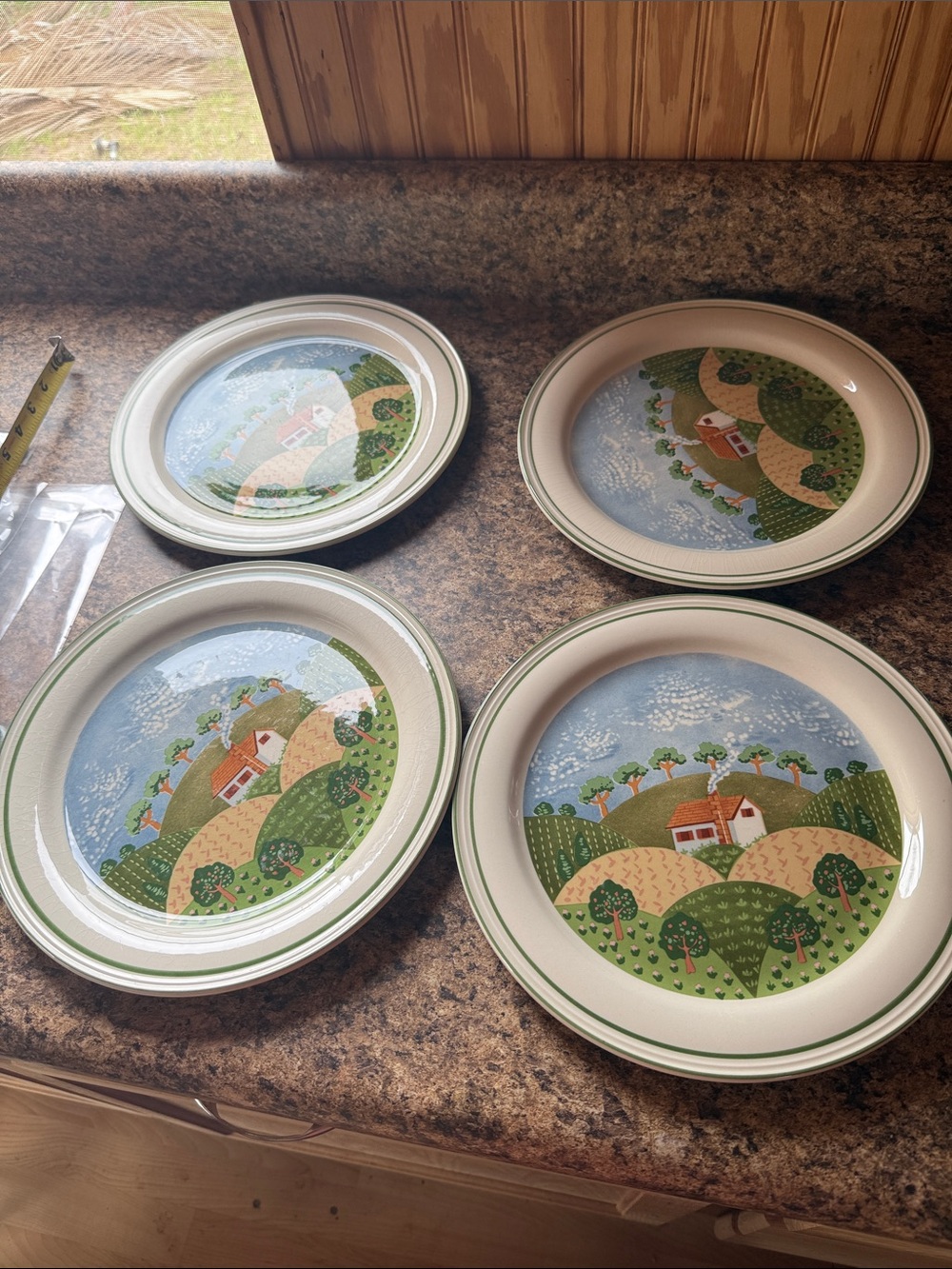 Scenic Countryside Dinner Plates in Green and Blue - Set of 4 - Picture 4 of 4